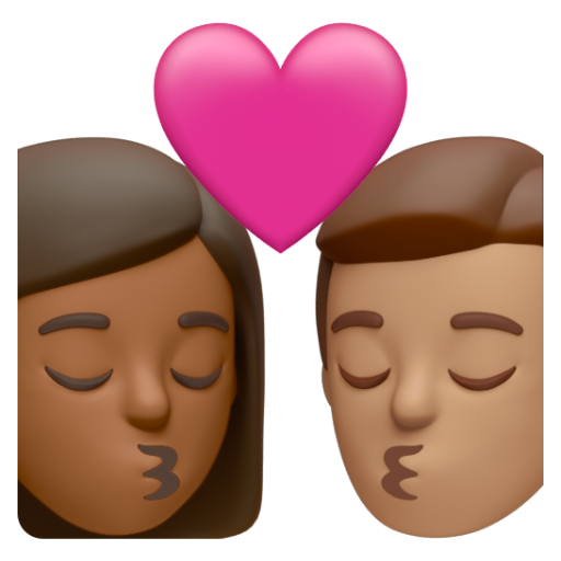Emoji Nụ hôn: phụ nữ, đàn ông, màu da tối trung bình, màu da trung bình 👩🏾‍❤‍💋‍👨🏽 dạng 3D