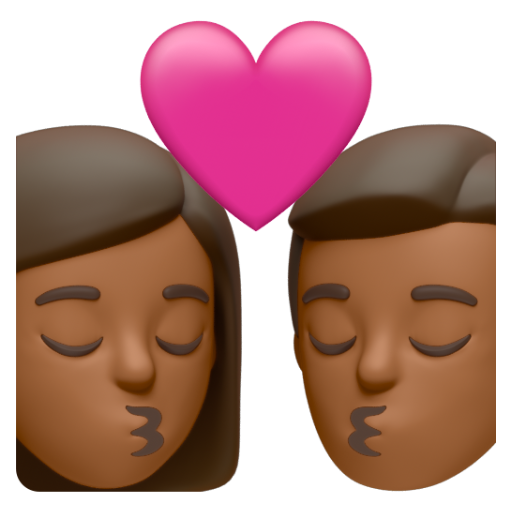 Emoji Nụ hôn: phụ nữ, đàn ông, màu da tối trung bình 👩🏾‍❤‍💋‍👨🏾 dạng 3D