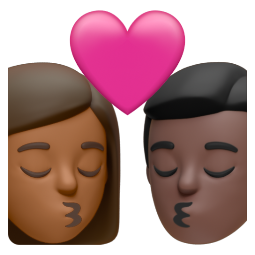 Emoji Nụ hôn: phụ nữ, đàn ông, màu da tối trung bình, màu da tối 👩🏾‍❤‍💋‍👨🏿 dạng 3D