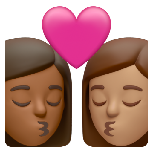 Emoji Nụ hôn: phụ nữ, phụ nữ, màu da tối trung bình, màu da trung bình 👩🏾‍❤‍💋‍👩🏽 dạng 3D