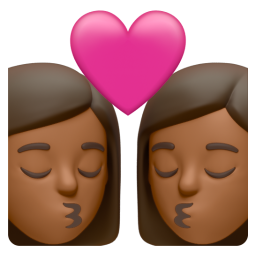 Emoji Nụ hôn: phụ nữ, phụ nữ, màu da tối trung bình 👩🏾‍❤‍💋‍👩🏾 dạng 3D