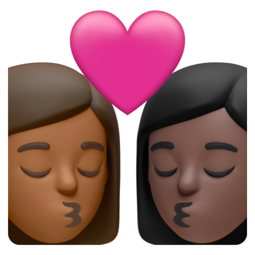 Emoji Nụ hôn: phụ nữ, phụ nữ, màu da tối trung bình, màu da tối 👩🏾‍❤‍💋‍👩🏿 dạng 3D