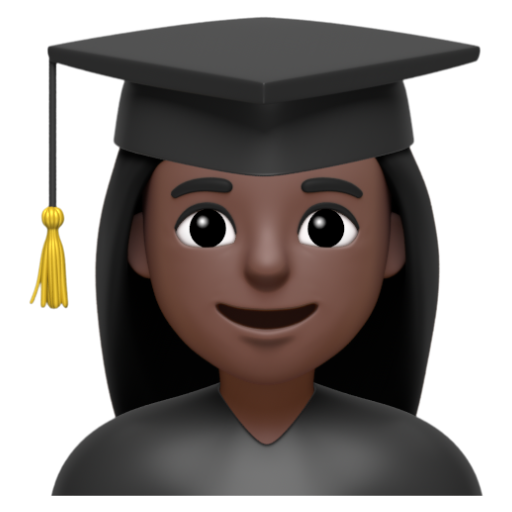 Emoji Sinh viên nữ: màu da tối 👩🏿‍🎓 dạng 3D