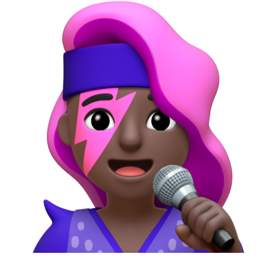 Emoji Nữ ca sĩ: màu da tối 👩🏿‍🎤 dạng 3D