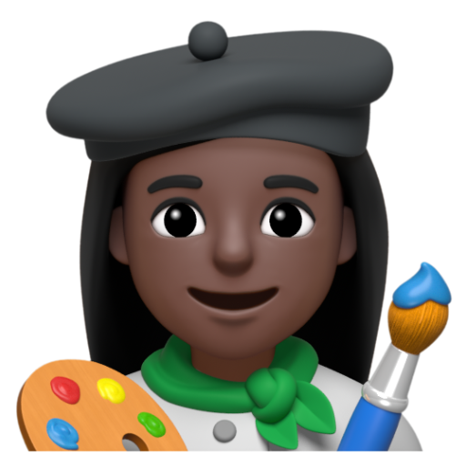 Emoji Họa sĩ nữ: màu da tối 👩🏿‍🎨 dạng 3D