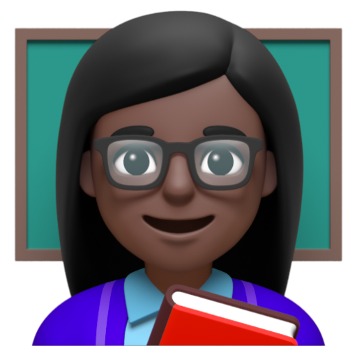 Emoji Giáo viên nữ: màu da tối 👩🏿‍🏫 dạng 3D