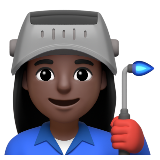 Emoji Công nhân nhà máy nữ: màu da tối 👩🏿‍🏭 dạng 3D