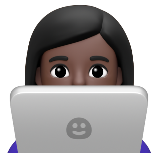 Emoji Kỹ sư công nghệ nữ: màu da tối 👩🏿‍💻 dạng 3D