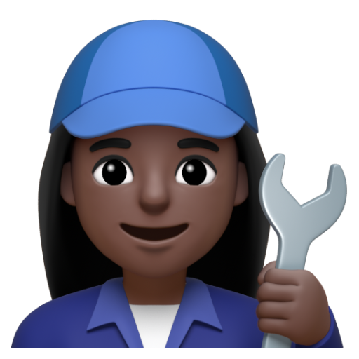 Emoji Thợ máy nữ: màu da tối 👩🏿‍🔧 dạng 3D
