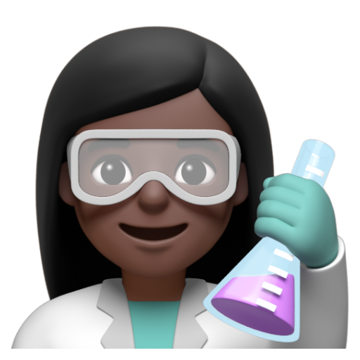 Emoji Nhà khoa học nữ: màu da tối 👩🏿‍🔬 dạng 3D