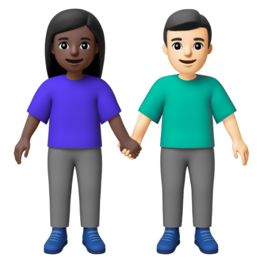 Emoji Người đàn ông và phụ nữ nắm tay: màu da tối, màu da sáng 👩🏿‍🤝‍👨🏻 dạng 3D