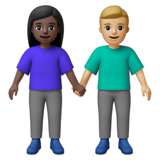 Emoji Người đàn ông và phụ nữ nắm tay: màu da tối, màu da sáng trung bình 👩🏿‍🤝‍👨🏼 dạng 3D