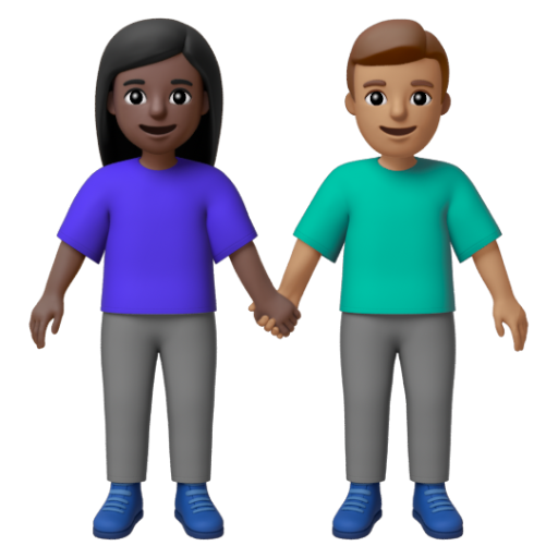 Emoji Người đàn ông và phụ nữ nắm tay: màu da tối, màu da trung bình 👩🏿‍🤝‍👨🏽 dạng 3D