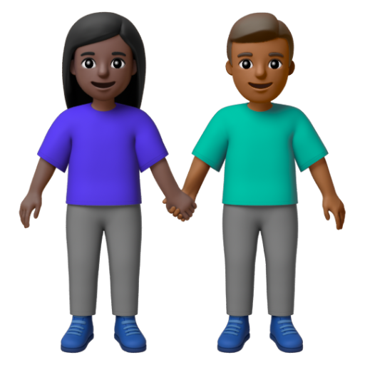 Emoji Người đàn ông và phụ nữ nắm tay: màu da tối, màu da tối trung bình 👩🏿‍🤝‍👨🏾 dạng 3D