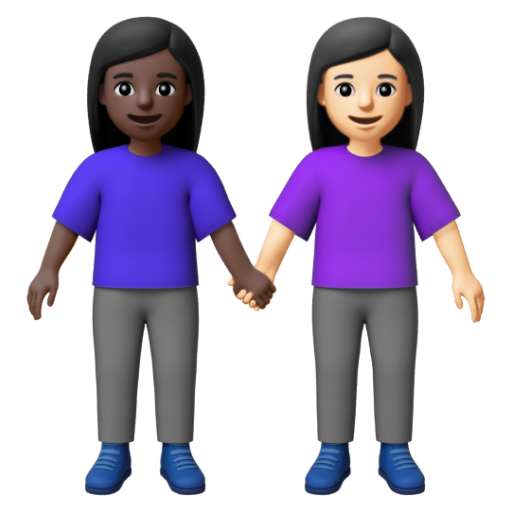 Emoji Hai người phụ nữ nắm tay: màu da tối, màu da sáng 👩🏿‍🤝‍👩🏻 dạng 3D