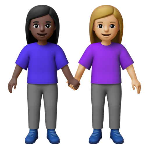 Emoji Hai người phụ nữ nắm tay: màu da tối, màu da sáng trung bình 👩🏿‍🤝‍👩🏼 dạng 3D
