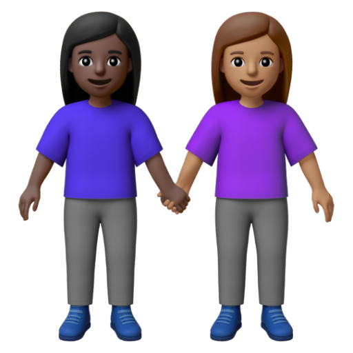 Emoji Hai người phụ nữ nắm tay: màu da tối, màu da trung bình 👩🏿‍🤝‍👩🏽 dạng 3D