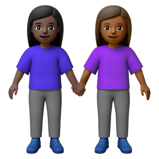Emoji Hai người phụ nữ nắm tay: màu da tối, màu da tối trung bình 👩🏿‍🤝‍👩🏾 dạng 3D