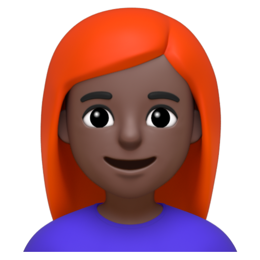 Emoji Phụ nữ: màu da tối, tóc đỏ 👩🏿‍🦰 dạng 3D