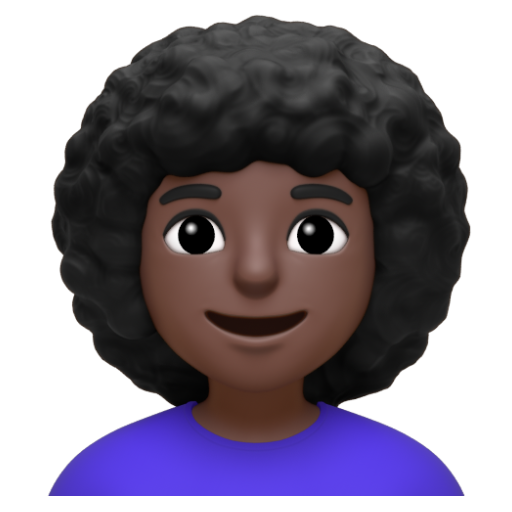 Emoji Phụ nữ: màu da tối, tóc xoăn 👩🏿‍🦱 dạng 3D