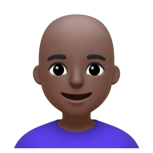 Emoji Phụ nữ: màu da tối, hói 👩🏿‍🦲 dạng 3D