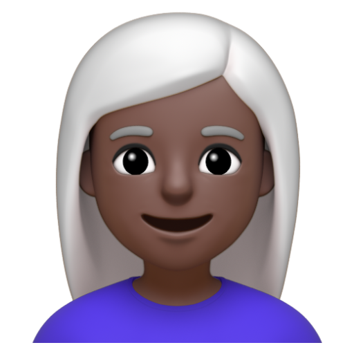 Emoji Phụ nữ: màu da tối, tóc trắng 👩🏿‍🦳 dạng 3D