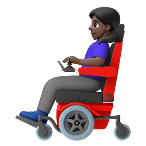 Emoji Người phụ nữ trên xe lăn điện: màu da tối 👩🏿‍🦼 dạng 3D