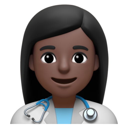 Emoji Nhân viên y tế nữ: màu da tối 👩🏿‍⚕ dạng 3D