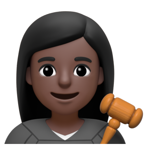 Emoji Thẩm phán nữ: màu da tối 👩🏿‍⚖ dạng 3D