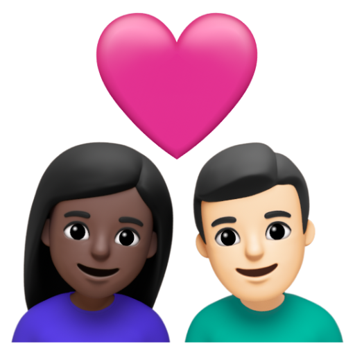 Emoji Cặp đôi với trái tim: phụ nữ, đàn ông, màu da tối, màu da sáng 👩🏿‍❤‍👨🏻 dạng 3D