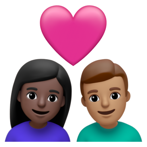 Emoji Cặp đôi với trái tim: phụ nữ, đàn ông, màu da tối, màu da trung bình 👩🏿‍❤‍👨🏽 dạng 3D