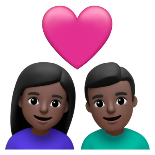 Emoji Cặp đôi với trái tim: phụ nữ, đàn ông, màu da tối 👩🏿‍❤‍👨🏿 dạng 3D