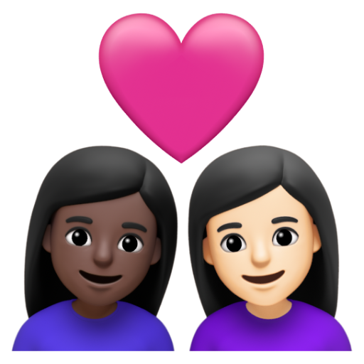 Emoji Cặp đôi với trái tim: phụ nữ, phụ nữ, màu da tối, màu da sáng 👩🏿‍❤‍👩🏻 dạng 3D
