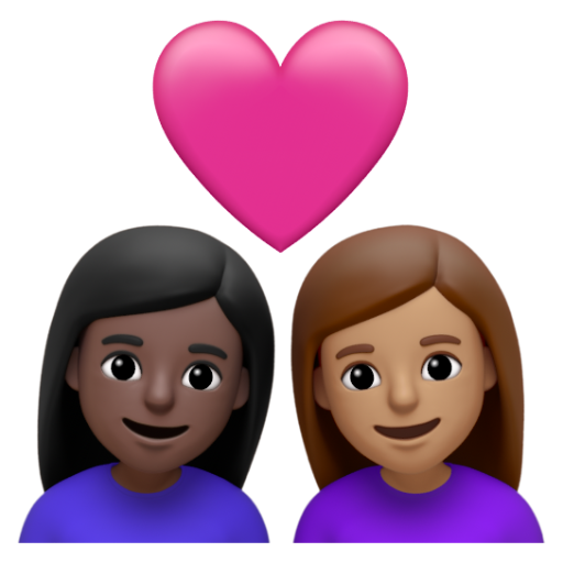 Emoji Cặp đôi với trái tim: phụ nữ, phụ nữ, màu da tối, màu da trung bình 👩🏿‍❤‍👩🏽 dạng 3D