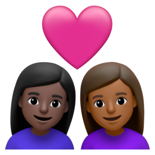 Emoji Cặp đôi với trái tim: phụ nữ, phụ nữ, màu da tối, màu da tối trung bình 👩🏿‍❤‍👩🏾 dạng 3D
