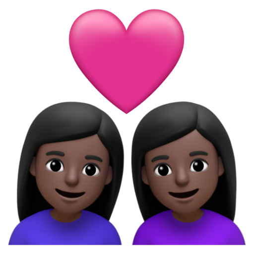 Emoji Cặp đôi với trái tim: phụ nữ, phụ nữ, màu da tối 👩🏿‍❤‍👩🏿 dạng 3D