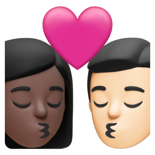 Emoji Nụ hôn: phụ nữ, đàn ông, màu da tối, màu da sáng 👩🏿‍❤‍💋‍👨🏻 dạng 3D