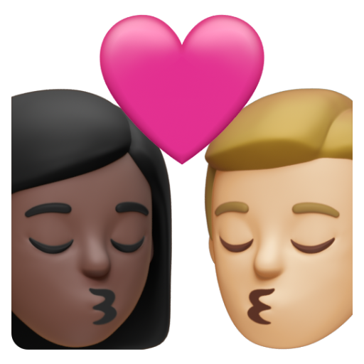 Emoji Nụ hôn: phụ nữ, đàn ông, màu da tối, màu da sáng trung bình 👩🏿‍❤‍💋‍👨🏼 dạng 3D