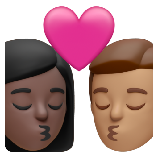 Emoji Nụ hôn: phụ nữ, đàn ông, màu da tối, màu da trung bình 👩🏿‍❤‍💋‍👨🏽 dạng 3D