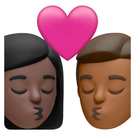 Emoji Nụ hôn: phụ nữ, đàn ông, màu da tối, màu da tối trung bình 👩🏿‍❤‍💋‍👨🏾 dạng 3D