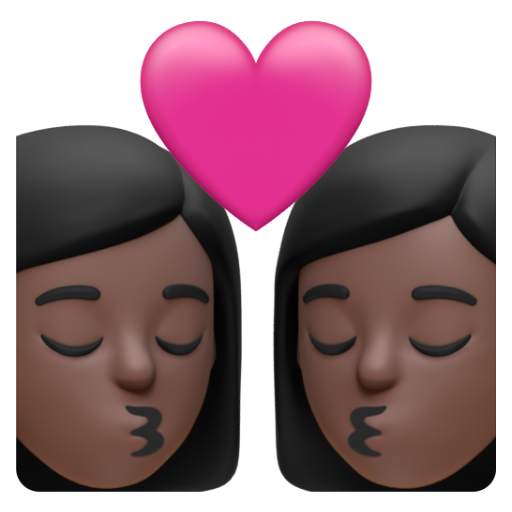 Emoji Nụ hôn: phụ nữ, phụ nữ, màu da tối 👩🏿‍❤‍💋‍👩🏿 dạng 3D