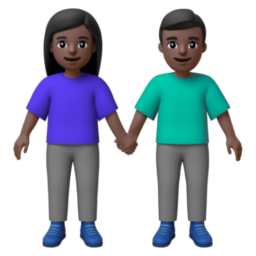 Emoji Người đàn ông và phụ nữ nắm tay: màu da tối 👫🏿 dạng 3D