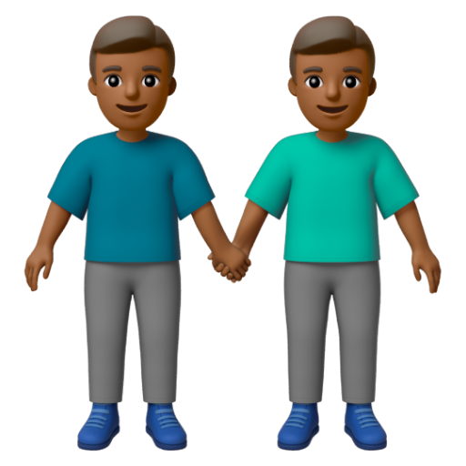 Emoji Hai người đàn ông nắm tay: màu da tối trung bình 👬🏾 dạng 3D