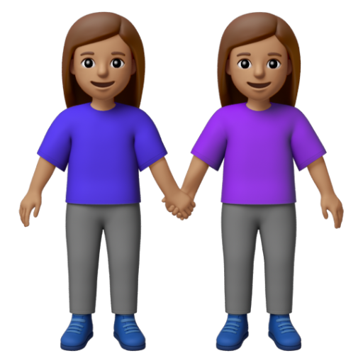 Emoji Hai người phụ nữ nắm tay: màu da trung bình 👭🏽 dạng 3D