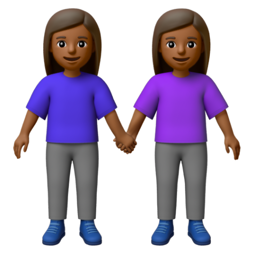 Emoji Hai người phụ nữ nắm tay: màu da tối trung bình 👭🏾 dạng 3D