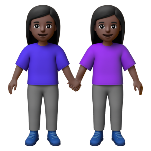 Emoji Hai người phụ nữ nắm tay: màu da tối 👭🏿 dạng 3D