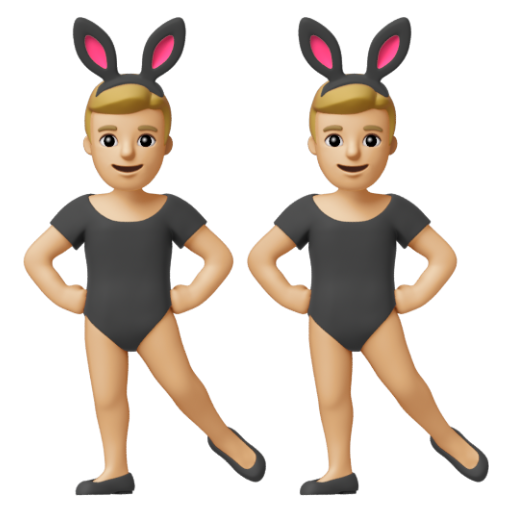 Emoji Những người đàn ông đeo tai thỏ: màu da sáng trung bình 👯🏼‍♂ dạng 3D