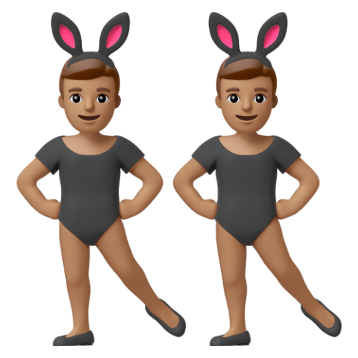 Emoji Những người đàn ông đeo tai thỏ: màu da trung bình 👯🏽‍♂ dạng 3D