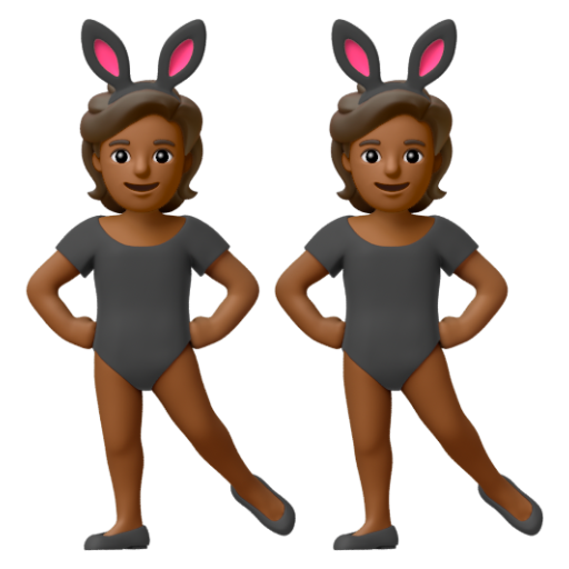 Emoji Những người đeo tai thỏ: màu da tối trung bình 👯🏾 dạng 3D