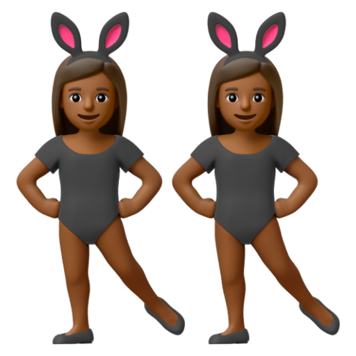 Emoji Những người phụ nữ đeo tai thỏ: màu da tối trung bình 👯🏾‍♀ dạng 3D